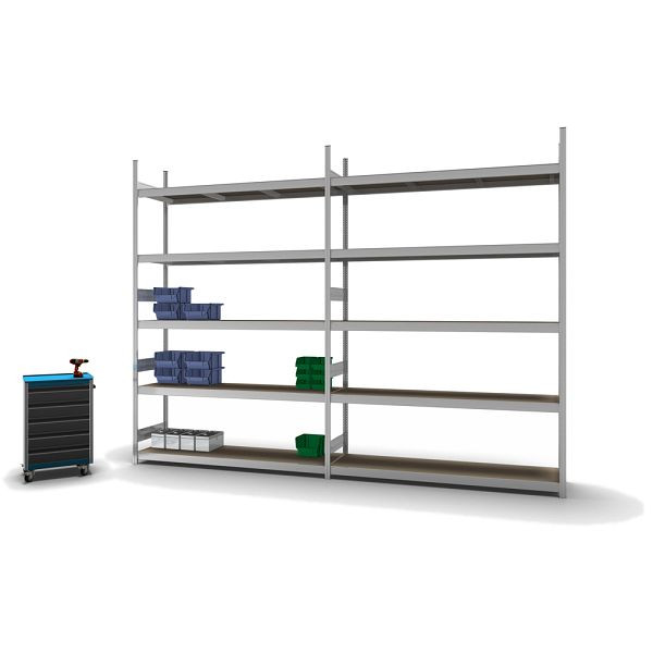 hofe Großfach-Grundregal, 3000x500x2000 mm, 5 Fachebenen, Spanplatte verzinkt, 350 kg Fachlast, 2000 kg Feldlast, zweiseitige Bedienung, GZG30520S