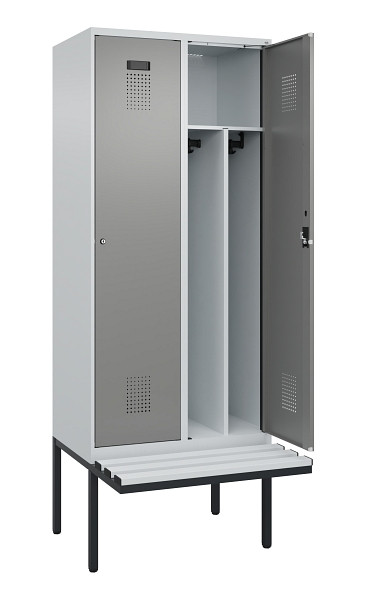C+P Spind Evolo PLUS, 2 Abteile, 2120x800x815mm, 7035/0004, Haken 4, Zylinderschloss, Sitzfläche Kunststoff, Trennwand, 0490407-22F S10095