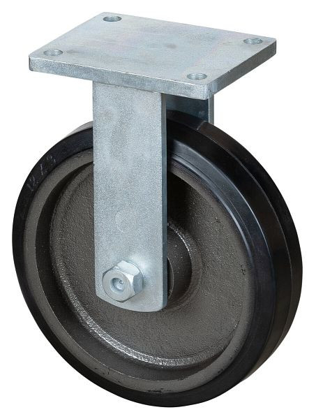 BS Rollen Schwerlastrolle, Bockrolle, Rad-Breite 75 mm, Rad-Ø 300 mm, Tragfähigkeit 850 kg, Elastik-Reifen schwarz, Guss, Kugellager, RR110.B81.301