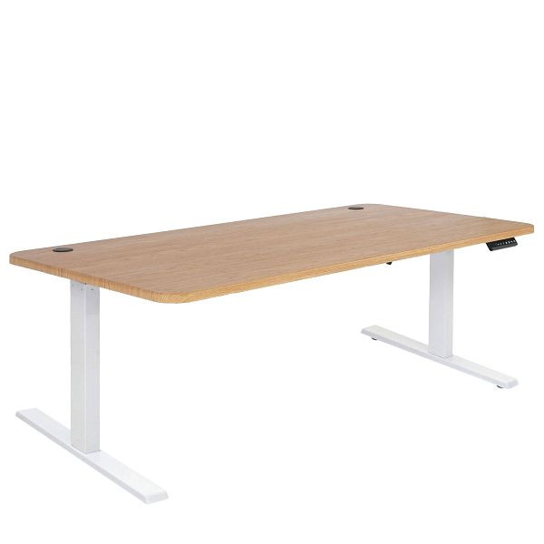 Mendler Schreibtisch HWC-D40, Computertisch, elektrisch höhenverstellbar 160x80cm 53kg, braun Struktur, weiß, 75753+62768