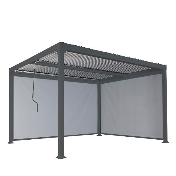 Mendler Alu Pergola HWC-L41 mit 2x Seitenwand, Lamellen-Pavillon, stabiles 8cm-Metall-Gestell 3x3,7m, anthrazit, 98783+98784+98970+98787+98789