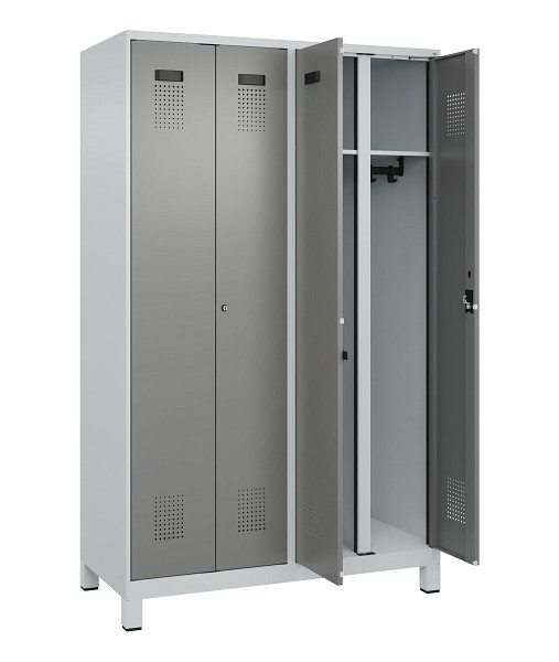 C+P Schwarz-Weiß-Spind Evolo PLUS, mit Füßen, 4 Abteile, 1950x1200x500mm, 7035/0005000 RDS Stahlgrau, Abteilbreite 300 mm, Schlüssel 2, 049012-40 S10041