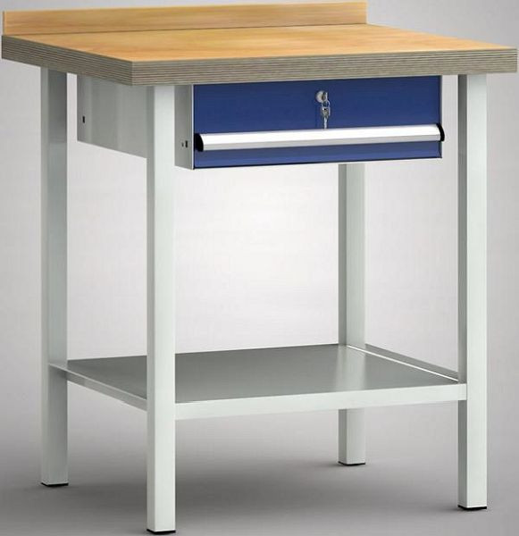 KLW Profi-Werkbank - 750 x 700 x 905 mm L x T x H (ERGO-Version), mit einer Einzelschublade 150 mm Fh-EA, mittig, WP005E-0750M45-E7003