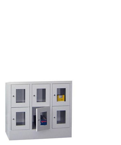 Pavoy Schließfachschrank mit Sockel 855/500/900, 3b x 2h, Zylinderschloss, Abteilbreite 300, Sichtfenster, 61213-323-091-910