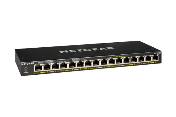 Netgear 16-Port GB PoE+ unmanaged Switch, 115W, FlexPoE, GS316P-100EUS