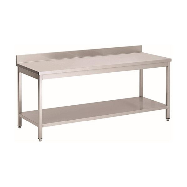 Gastro-Inox Edelstahl AISI 430 Arbeitstisch mit Grundboden und Aufkantung, 1300x600x850mm, verstärkt mit 18 mm dicker, beschichteter Spanplatte, 301.182