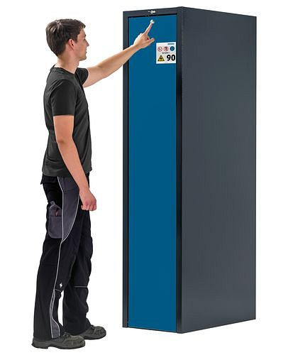 asecos Slim-Scoper, Feuerbeständiger Gefahrstoffschrank 45-5, 1 Vertikalauszug, 5 Fachböden, blau, 245541