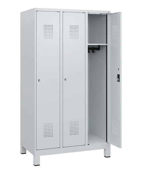 C+P Spind Evolo PLUS, Füße, 3 Abteile, 1630x900x500mm, 7035/7035, Zylinderschloss, 0490105-30 S10040