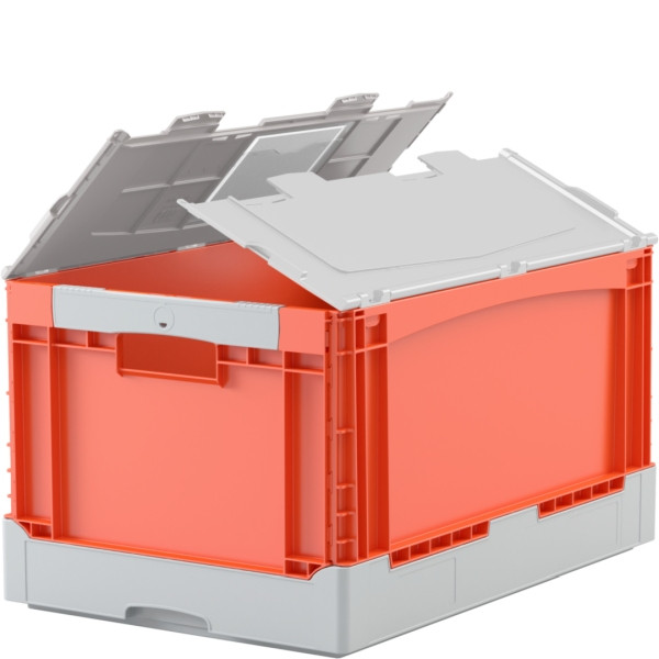 BITO KlappboxEQD64321R orange, Durchfassgriff Deckel Rippenboden, 400x332x600mm, 31465