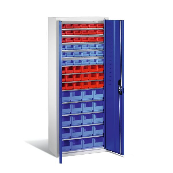 C+P Magazinschrank Serie 13, H1690xB700xT300mm, Farbe: Lichtgrau / Enzianblau, Muldengriff, 133413-27 S10039