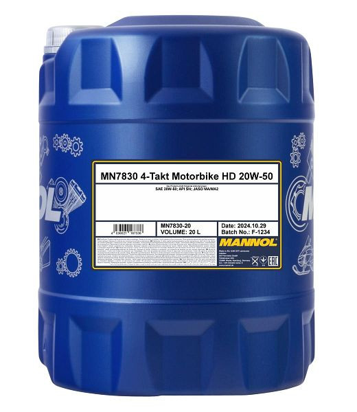 MANNOL Motoröl 7830 4-Takt Motorbike 20W-50 HD, VE: 20 l, MN7830-20