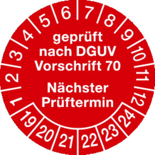 Schilder Klar Prüfplakette geprüft nach DGUV Vorschrift 70 nächster Prüftermin ab 23 rot/weiß, 30 mm Folie selbstklebend, VE: 40 Stück, 48/61.23