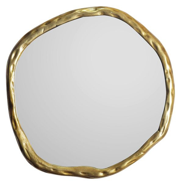 Wohnling Wandspiegel Asymmetrisch 60x60cm Metall Design Hängespiegel Gold, Aluminium Dekospiegel Unförmig mit Rahmen, Spiegel Wand Groß, WL7.098