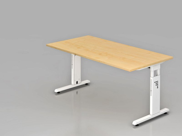Hammerbacher Schreibtisch C-Fuß 160x80cm Ahorn/Weiß, Arbeitshöhe 65-85 cm, VOS16/3/W
