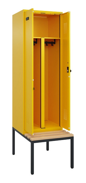 C+P PSA Doppel-Spind Evolo PLUS, Bank, 2 Abteile, 2120x600x815mm, 1023/1023, Drehriegel, Sitzfläche Buche-Hartholz, Sitzbank, 0490527-20P S10022