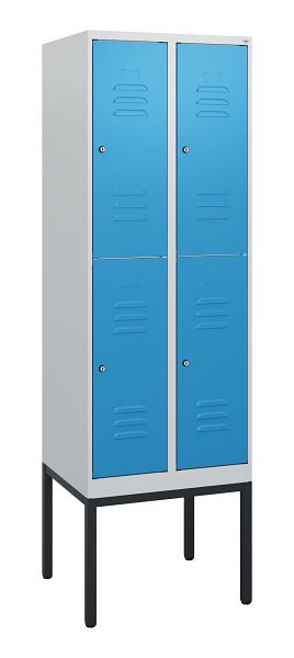 C+P Doppelstöckiger Spind Classic PLUS, Gestell, 2 Abteile, 1950x600x500mm, 7035/5012, Zylinderschlösser, 0803305-20 S10034