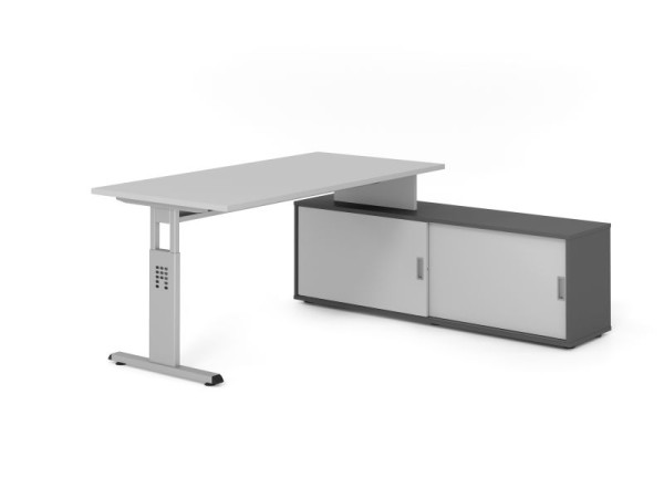Hammerbacher Aufsatz-Schreibtisch OSE16, 160x80cm, Platte: Grau, 25mm dick, T-Fuß Gestell Silber, Graphit / Grau, VOSE16SB/5/S/G/5