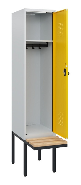 C+P Spind Evolo PLUS, 1 Abteil, 1950x400x815mm, 7035/1023, Drehriegel, Sitzfläche Holz, 0490405-12 S10001