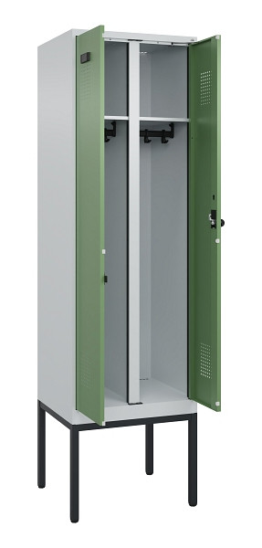 C+P Schwarz-Weiß-Spind Evolo PLUS, Gestell, 2 Abteile, 2120x600x500mm, 7035/6011, Drehriegel, 0490327-20 S10010