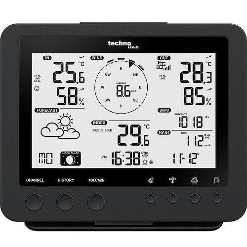 Technoline Wettercenter, Uhrzeit über Internet, Abmaße: 168 x 136 x 25 mm, WS 1900