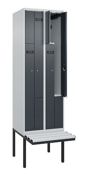 C+P Z-Spind Evolo PLUS, Bank, 4 Fächer, 2120x600x815mm, 7035/7016, Zylinderschloss, Material Sitzfläche Kunststoff, 0490437-204 S10093