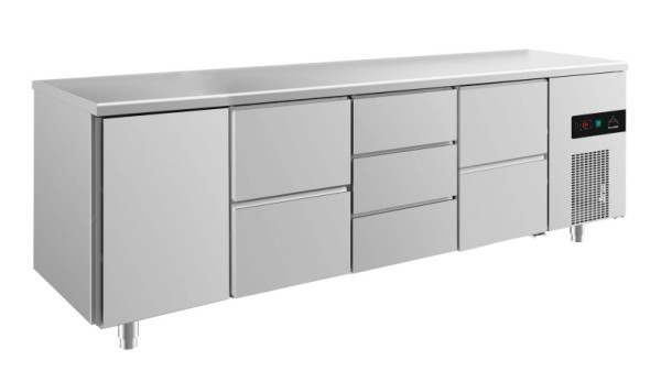 A&S Polarny Kühltisch -2 bis +8°C mit 1x Tür links, 2x zwei Schubladen und 1x drei Schubladen mittig-rechts, 2330 x 700 x 850 mm, KT4TZDZ