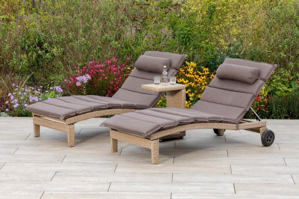 Merxx 3-teilig Andalusia Set, 2 Liege, besonders breite Liegefläche, inkl. Auflage und Kissen, 1 Beistelltisch 42 x 33 x 64 cm, naturgrau, 50448-259