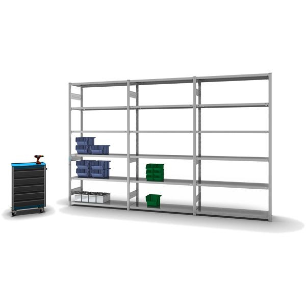 hofe Fachboden-Grundregal, 2500x400x1300 mm, 6 Fachebenen, verzinkt, 215 kg Fachlast, 1800 kg Feldlast, zweiseitige Bedienung, HZG25413AM