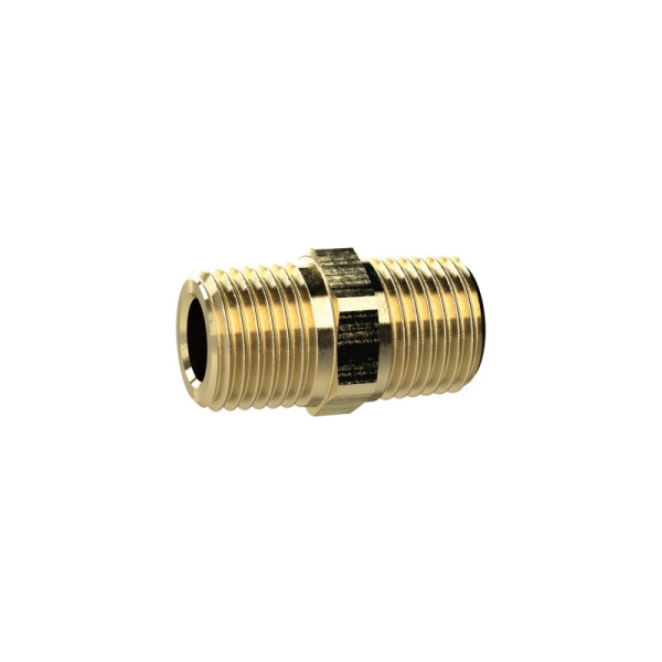 Riegler Doppelgewindenippel, R 1/8, R 3/8, SW 19, Messing, 134994