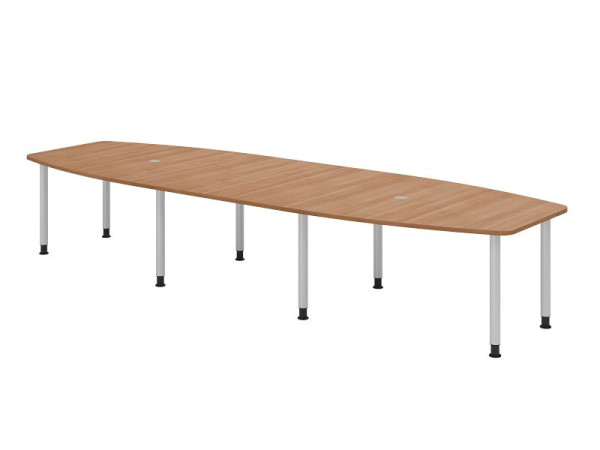 Hammerbacher Konferenztisch KT40C, 400 x 130 cm, Platte: Nussbaum, 25mm dick, Acht-Fuß-Gestell Silber, Rundrohr 6 cm, Arbeitshöhe 72-74 cm, VKT40C/N/S