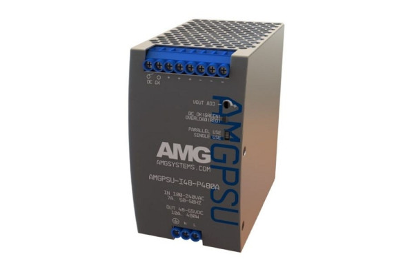 AMG Systems 52VDC, 480W (9,2 A), industrielles Hutschienennetzteil, -40°C to +70°C, (Einstellbar 48-55 VDC), AMGPSU-I48-P480A