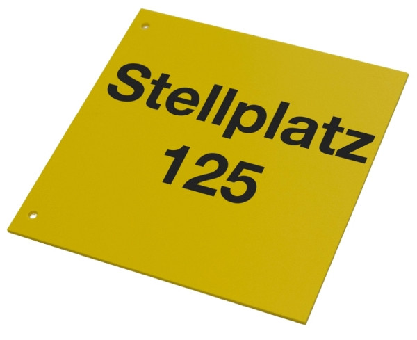 Eichner Regalschild Standard quer, gelb mit individuellem schwarzen Aufdruck - max. 3 Zeichen / Ziffern, 300/330 x 210 mm, 9225-00103