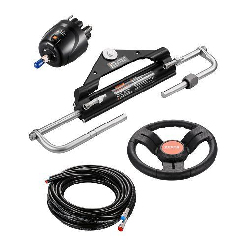 VEVOR Außenborder-Lenkset 150 PS, hydraulisches Bootslenksystem mit 342,9 mm Lenkrad, Pumpe, Zylinder, 2 Schläuchen (7924,8 mm), YYZXXTDMLTZ1O7376V0