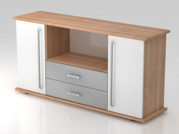 Hammerbacher Sideboard 2 Türen, 2, Schübe, Chromgriff Nussbaum/Weiß, 166,1x44,8x84 cm (BxTxH), VSBTS/N/W/CE