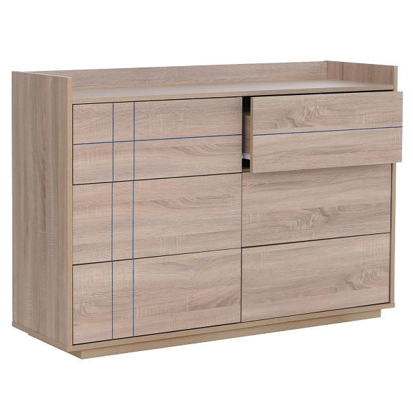 Mendler Kommode HWC-P44, Sideboard Schrank Anrichte, 6 Schubladen Push-to-open, MDF 83x120x40cm, Sonoma-Eiche-Optik, 139865+139866