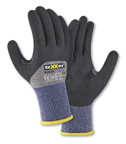 teXXor Schnittschutz-Strickhandschuhe CUT C 3/4 Beschichtung, Farbe: grau-meliert/blau/schwarz, Größe: 7, VE: 12 Paar, 2611-7