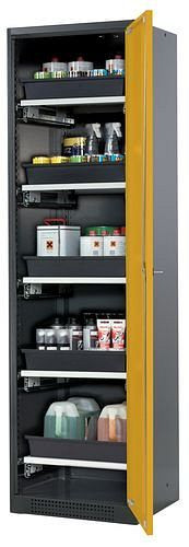 asecos Chemikalienschrank Systema-T CS-55R, Korpus anthrazit, Flügeltüren gelb, 5 Tablarauszüge, 208956