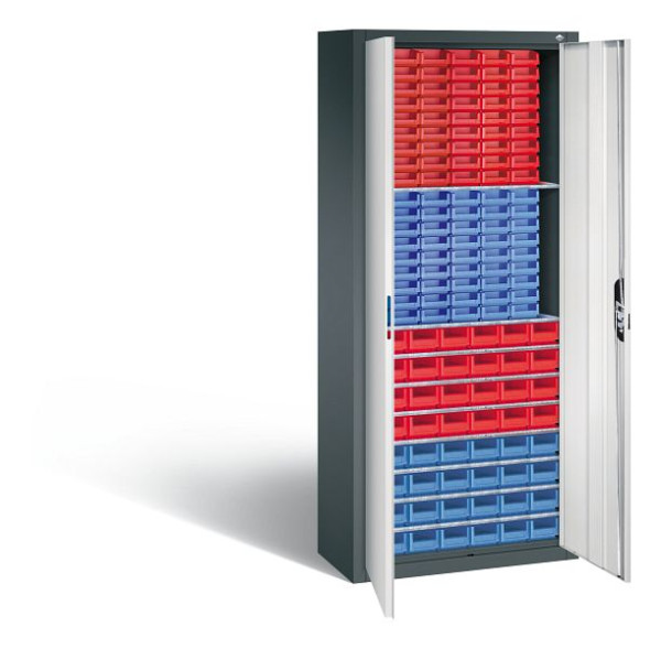 C+P Magazinschrank Serie 13, H1690xB700xT300mm, Farbe: Anthrazitgrau / Lichtgrau, Muldengriff, 133413-24 S10088