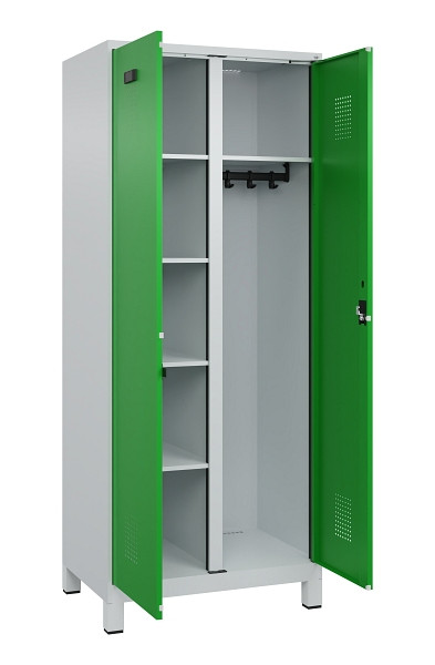C+P Wäsche-/Garderobenspind Evolo PLUS, mit Füßen, 2 Abteile, 1950x800x500mm, 7, Frontfarbe RAL 6037 Reingrün, Zylinderschloss, 049610-22 S10038