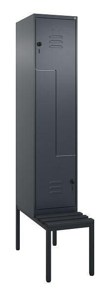 C+P Z-Spind Classic PLUS, mit untergebauter Sitzbank, 2 Abteile, 2120x400x815mm, 7016/7016, Drehriegel, 0800537-122 S10042