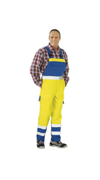 Planam Major Protect Warn Latzhose, warngelb/kornblumenblau, Größe 44, 5232044