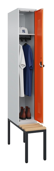C+P Spind Evolo PLUS, 1 Abteile, 2120x300x815mm, 7035/2004, Haken 3, Drehriegel, Sitzfläche Buche-Hartholz, Sitzbank, 0490507-10 S10002