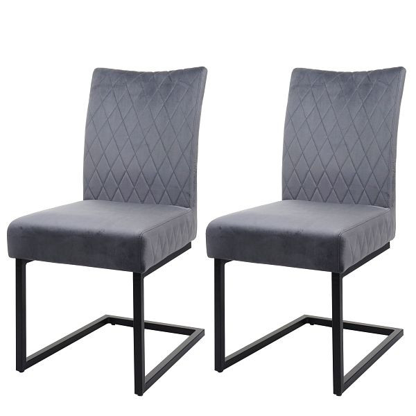 Mendler 2er-Set Freischwinger HWC-L15, Besucherstuhl Konferenzstuhl Stuhl, Samt Stahl pulverbeschichtet, dunkelgrau, 98112+98113