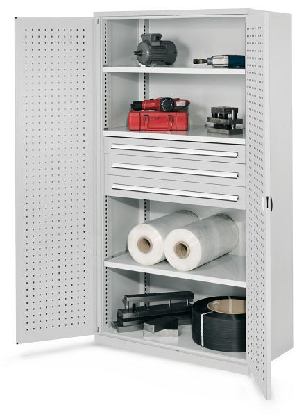 Kappes Schwerlastschrank ohne Mitteltrennwand, 1950 x 1000 x 600 mm, Mod 43, RAL 7035, Lochplattentür, 1462.06.3013
