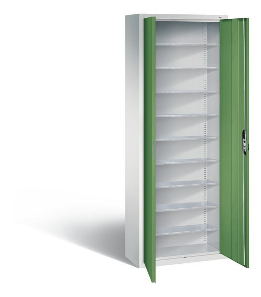 C+P Magazinschrank Serie 13, H1980xB700xT300mm, Farbe: Lichtgrau / Resedagrün, Muldengriff, 133113-20 S10079