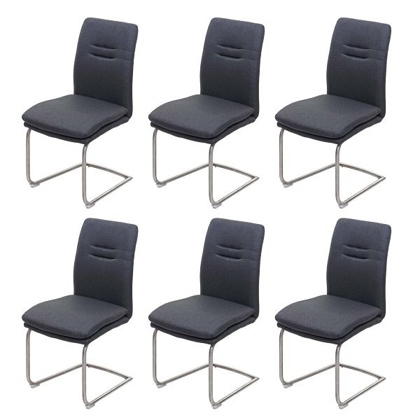 Mendler 6er-Set Esszimmerstuhl HWC-H70, Küchenstuhl Freischwinger Stuhl, Stoff/Textil Edelstahl gebürstet, dunkelgrau, 3x73931