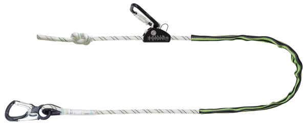 Kratos ASTRA Verbindungsmittel Seil 2 m zur Arbeitsplatzpositionierung mit Reibnocken-Seilkürzer und 2 selbstschließenden Aluminiumkarabinern, FA4090820