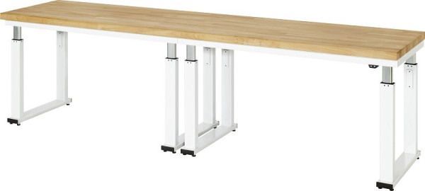 RAU Werkbank Serie adlatus 600, B3000 x T700 x H740-1140 mm, Buche-Massiv-Arbeitsplatte, Stärke 40 mm, 08-WB-300-070-B