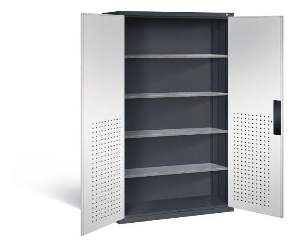 C+P Magazinschrank Serie 13, H1950xB1100xT535mm, Farbe: Schwarzgrau / Lichtgrau, Muldengriff, 130276-613 S10026