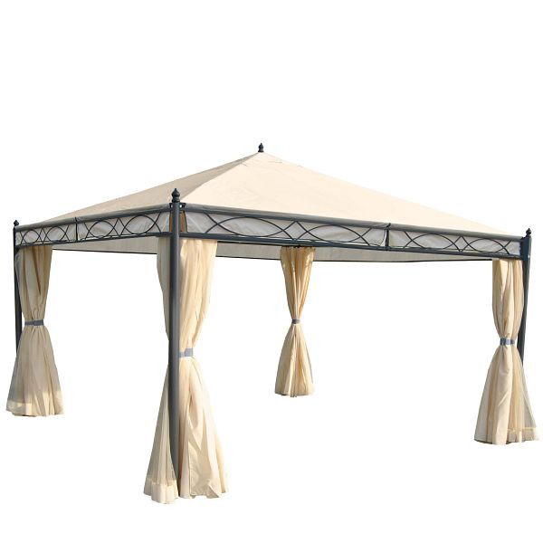 Mendler Pergola Cadiz, Garten Pavillon, stabiles 7cm-Gestell mit Seitenwand + Moskitonetz, creme 4x4m, 45135